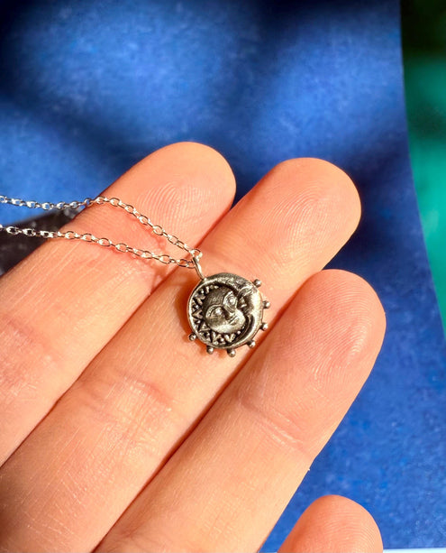 Crescent Moon + Sun Necklace Sterling Silver 925 / Celestial Jewelery / Astrology / Horoscope / Boho / Bohemian / Ethnic / Gift for Her