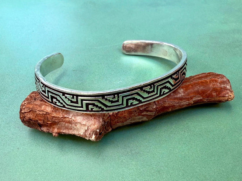 Silver Bracelet Tribal Symbols Native Markings / Bangle / Cuff / Unisex / Boho / Ethnic / Rustic / Bohemian / Costume Fashion Jewelery /