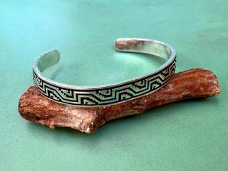 Silver Bracelet Tribal Symbols Native Markings / Bangle / Cuff / Unisex / Boho / Ethnic / Rustic / Bohemian / Costume Fashion Jewelery /
