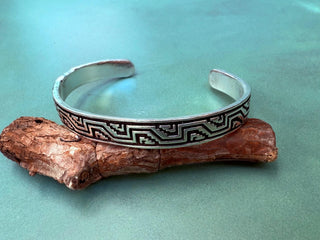 Silver Bracelet Tribal Symbols Native Markings / Bangle / Cuff / Unisex / Boho / Ethnic / Rustic / Bohemian / Costume Fashion Jewelery /