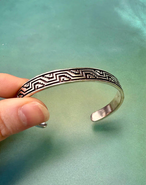 Silver Bracelet Tribal Symbols Native Markings / Bangle / Cuff / Unisex / Boho / Ethnic / Rustic / Bohemian / Costume Fashion Jewelery /