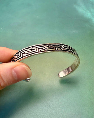 Silver Bracelet Tribal Symbols Native Markings / Bangle / Cuff / Unisex / Boho / Ethnic / Rustic / Bohemian / Costume Fashion Jewelery /