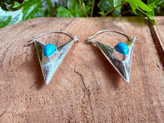 Turquoise & Silver Earrings / Triangle / Geometric / Tribal / Mandala / Ethnic / Rustic / Yoga / Boho / Bohemian / Festival Fashion / Gifts