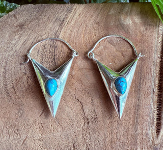 Turquoise & Silver Earrings / Triangle / Geometric / Tribal / Mandala / Ethnic / Rustic / Yoga / Boho / Bohemian / Festival Fashion / Gifts