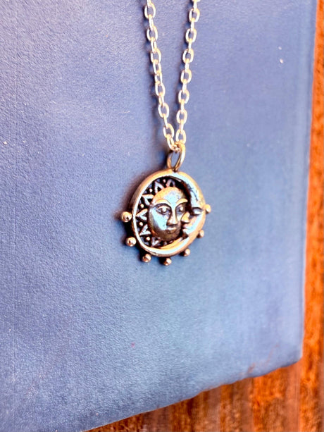 Crescent Moon + Sun Necklace Sterling Silver 925 / Celestial Jewelery / Astrology / Horoscope / Boho / Bohemian / Ethnic / Gift for Her