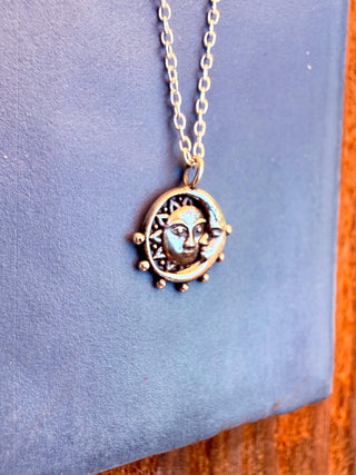 Crescent Moon + Sun Necklace Sterling Silver 925 / Celestial Jewelery / Astrology / Horoscope / Boho / Bohemian / Ethnic / Gift for Her