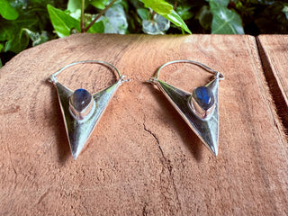 Labradorite Silver Earrings / Triangle / Geometric / Tribal / Mandala / Ethnic / Rustic / Yoga / Boho / Bohemian / Festival Fashion / Gifts