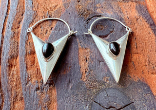 Black Onyx Silver Earrings / Triangle / Geometric / Tribal / Mandala / Ethnic / Rustic / Yoga / Boho / Bohemian / Festival Fashion