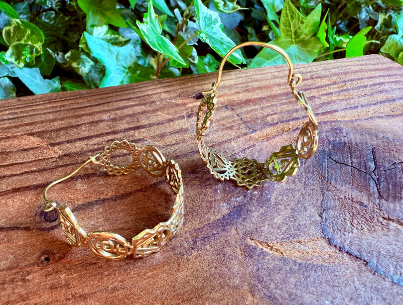 Seven Chakras Brass Hoops / Boho Chakra Earrings / Gold Earrings / Ethnic/ Yoga / Bohemian Look / Festival Fashion / Meditation Jewelry