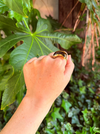 Crescent Moon Tiger's Eye Brass Ring / Boho Jewellery / Spiritual Gift for Her / Women's Ring / Astrology Jewelery / Meditation / Yoga