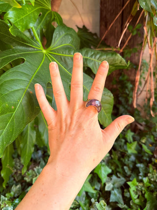 Crescent Moon Amethyst Brass Ring / Boho Jewellery / Spiritual Gift for Her / Women's Ring / Astrology Jewelery / Meditation / Yoga