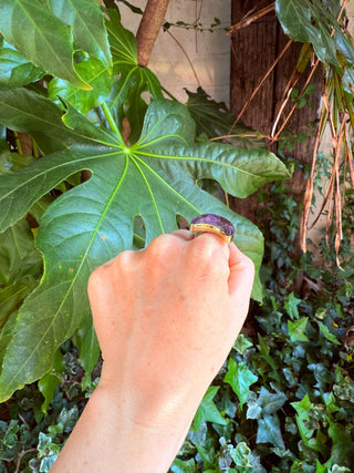 Crescent Moon Amethyst Brass Ring / Boho Jewellery / Spiritual Gift for Her / Women's Ring / Astrology Jewelery / Meditation / Yoga