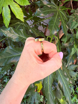 Crescent Moon Black Onyx Brass Ring / Boho Jewellery / Spiritual Gift for Her / Women's Ring / Astrology Jewelery / Meditation / Yoga