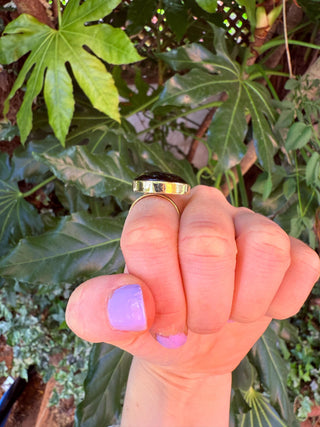 Crescent Moon Black Onyx Brass Ring / Boho Jewellery / Spiritual Gift for Her / Women's Ring / Astrology Jewelery / Meditation / Yoga