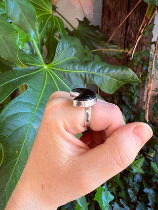 Crescent Moon Black Onyx Silver Ring / Boho Jewellery / Spiritual Gift for Her / Women's Ring / Astrology Jewelery / Meditation / Yoga