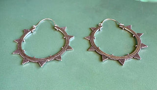 Triangle Silver Hoop Earrings / Spikes / Geometric / Boho Look / Bohemian Style / Rustic / Ethnic / Tribal / Festival /