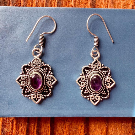 Amethyst Silver Earrings Small Dangle / Ethnic Jewellery / Rustic / Yoga / Hippie / Gypsy / Festival Fashion / Boho Look / Bohemian