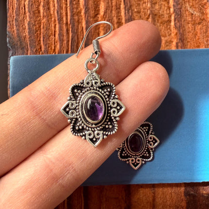 Amethyst Silver Earrings Small Dangle / Ethnic Jewellery / Rustic / Yoga / Hippie / Gypsy / Festival Fashion / Boho Look / Bohemian