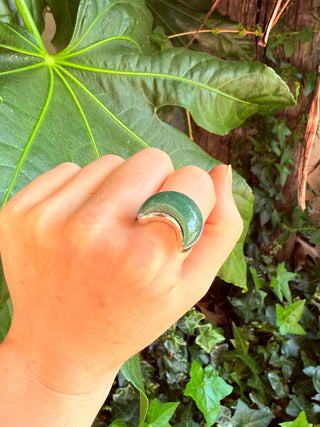 Crescent Moon Green Onyx Silver Ring / Boho Jewellery / Spiritual Gift for Her / Women's Ring / Astrology Jewelery / Meditation / Yoga