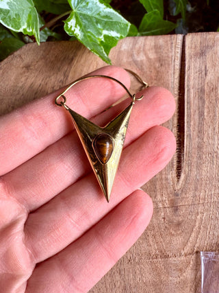 Tiger's Eye & Brass Earrings / Triangle / Geometric / Tribal / Mandala / Ethnic / Rustic / Yoga / Boho / Bohemian / Festival Fashion