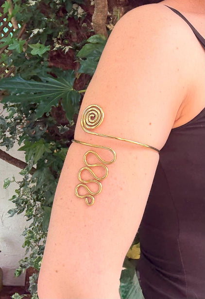 Spiral Brass Arm Bracelet / Boho / Tribal / Bangle/ Ethnic / Rustic / Bohemian / Hippie / Body Jewellery / FestivaL Fashion / Adjustable