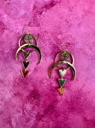 Celestial Moon Statement Brass Earrings / Geometric / Ethnic / Boho / Steampunk / Bohemian /Festival Fashion / Tribal / Gift For Her