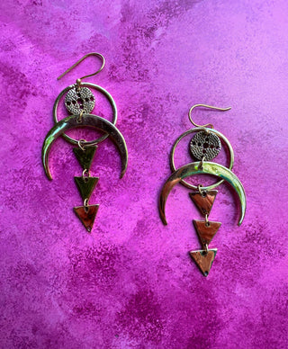 Celestial Moon Statement Brass Earrings / Geometric / Ethnic / Boho / Steampunk / Bohemian /Festival Fashion / Tribal / Gift For Her