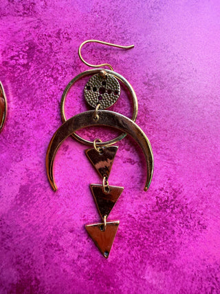 Celestial Moon Statement Brass Earrings / Geometric / Ethnic / Boho / Steampunk / Bohemian /Festival Fashion / Tribal / Gift For Her