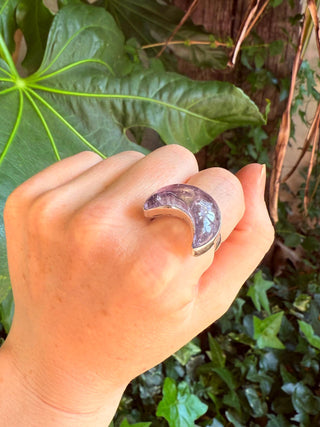 Chunky Amethyst Moon Silver Ring, Boho Jewellery, Spiritual Gift for Her , Women's Ring Astrology Jewellery