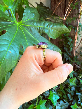 Crescent Moon Amethyst Brass Ring / Boho Jewellery / Spiritual Gift for Her / Women's Ring / Astrology Jewelery / Meditation / Yoga