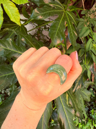 Crescent Moon Green Onyx Brass Ring / Boho Jewellery / Spiritual Gift for Her / Women's Ring / Astrology Jewelery / Meditation / Yoga