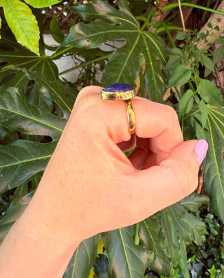 Crescent Moon Lapis Lazuli Brass Ring / Boho Jewellery / Spiritual Gift for Her / Women's Ring / Astrology Jewelery / Meditation / Yoga