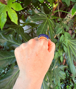 Crescent Moon Lapis Lazuli Brass Ring / Boho Jewellery / Spiritual Gift for Her / Women's Ring / Astrology Jewelery / Meditation / Yoga
