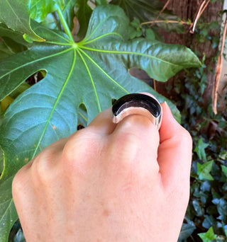 Crescent Moon Black Onyx Silver Ring / Boho Jewellery / Spiritual Gift for Her / Women's Ring / Astrology Jewelery / Meditation / Yoga