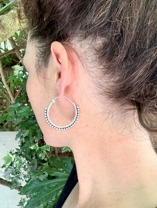 Boho Silver Hoop Earrings / Ethnic Hoops / Rustic / Yoga / Festival Fashion / Silver Earrings / Tribal / Bohemian Style / Gift for Her