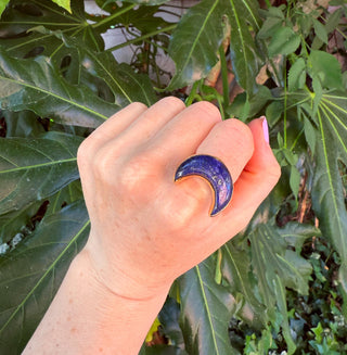 Crescent Moon Lapis Lazuli Brass Ring / Boho Jewellery / Spiritual Gift for Her / Women's Ring / Astrology Jewelery / Meditation / Yoga