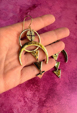 Celestial Moon Statement Brass Earrings / Geometric / Ethnic / Boho / Steampunk / Bohemian /Festival Fashion / Tribal / Gift For Her