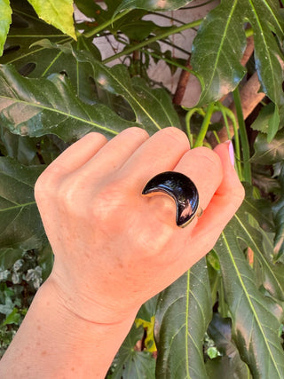 Crescent Moon Black Onyx Brass Ring / Boho Jewellery / Spiritual Gift for Her / Women's Ring / Astrology Jewelery / Meditation / Yoga