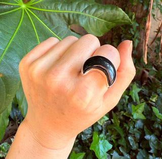 Crescent Moon Black Onyx Silver Ring / Boho Jewellery / Spiritual Gift for Her / Women's Ring / Astrology Jewelery / Meditation / Yoga