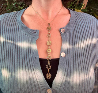 Gold Seven 7 Chakras Necklace / Hypoallergenic / Brass / Yoga / Reiki / Boho / Hippie / Rustic / Ethnic / Crystals / Third Eye / Illuminati