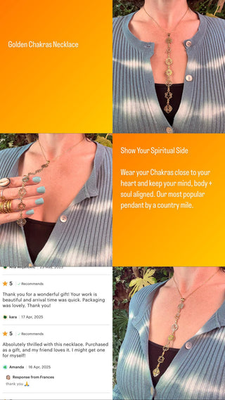 Gold Seven 7 Chakras Necklace / Gift Box / Gift For Her / Hypoallergenic / Yoga / / Boho / Hippie / Rustic / Ethnic