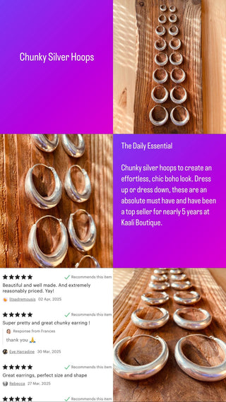 Chunky Silver Hoop Earrings / Thick Hoops / Ethnic / Boho / Unisex / Mens /