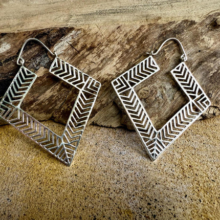 Aztec Silver Earrings Inca Style / Ethnic / Geometric / Rustic / Yoga / Hippie / Bohemian Jewelery / Fashion Jewellery / Boho Look Festival