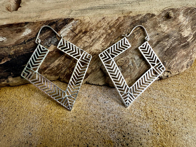 Aztec Silver Earrings Inca Style / Ethnic / Geometric / Rustic / Yoga / Hippie / Bohemian Jewelery / Fashion Jewellery / Boho Look Festival