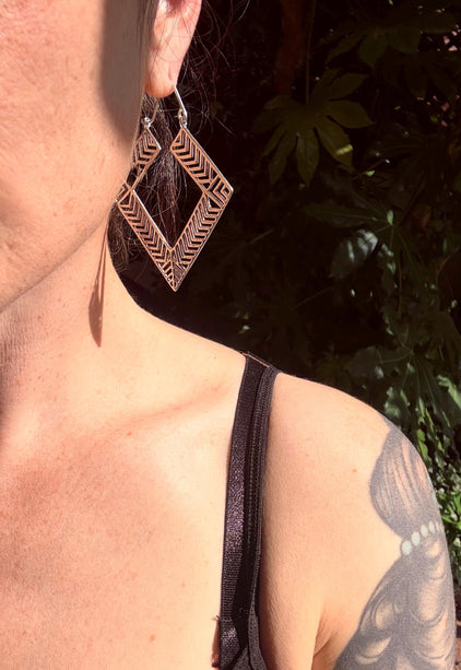Aztec Silver Earrings Inca Style / Ethnic / Geometric / Rustic / Yoga / Hippie / Bohemian Jewelery / Fashion Jewellery / Boho Look Festival