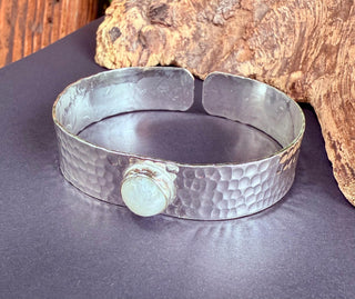 Moonstone Hammered Silver Bracelet / Adjustable / Bohemian Jewellery / Ethnic Style / Rustic / Boho / Gift for Her / Artisanal /