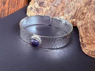 Lapis Lazuli Hammered Silver Bracelet / Adjustable / Bohemian Jewellery / Ethnic Style / Rustic / Boho / Gift for Her / Artisanal /