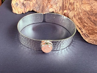Hammered Silver Bracelet Rose Quartz / Adjustable / Bohemian Jewellery / Ethnic Style / Rustic / Boho / Gift for Her / Artisanal /