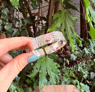 Hammered Silver Bracelet Rose Quartz / Adjustable / Bohemian Jewellery / Ethnic Style / Rustic / Boho / Gift for Her / Artisanal /
