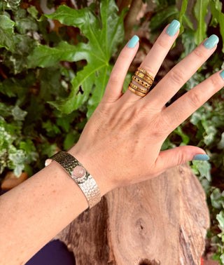 Hammered Silver Bracelet Rose Quartz / Adjustable / Bohemian Jewellery / Ethnic Style / Rustic / Boho / Gift for Her / Artisanal /